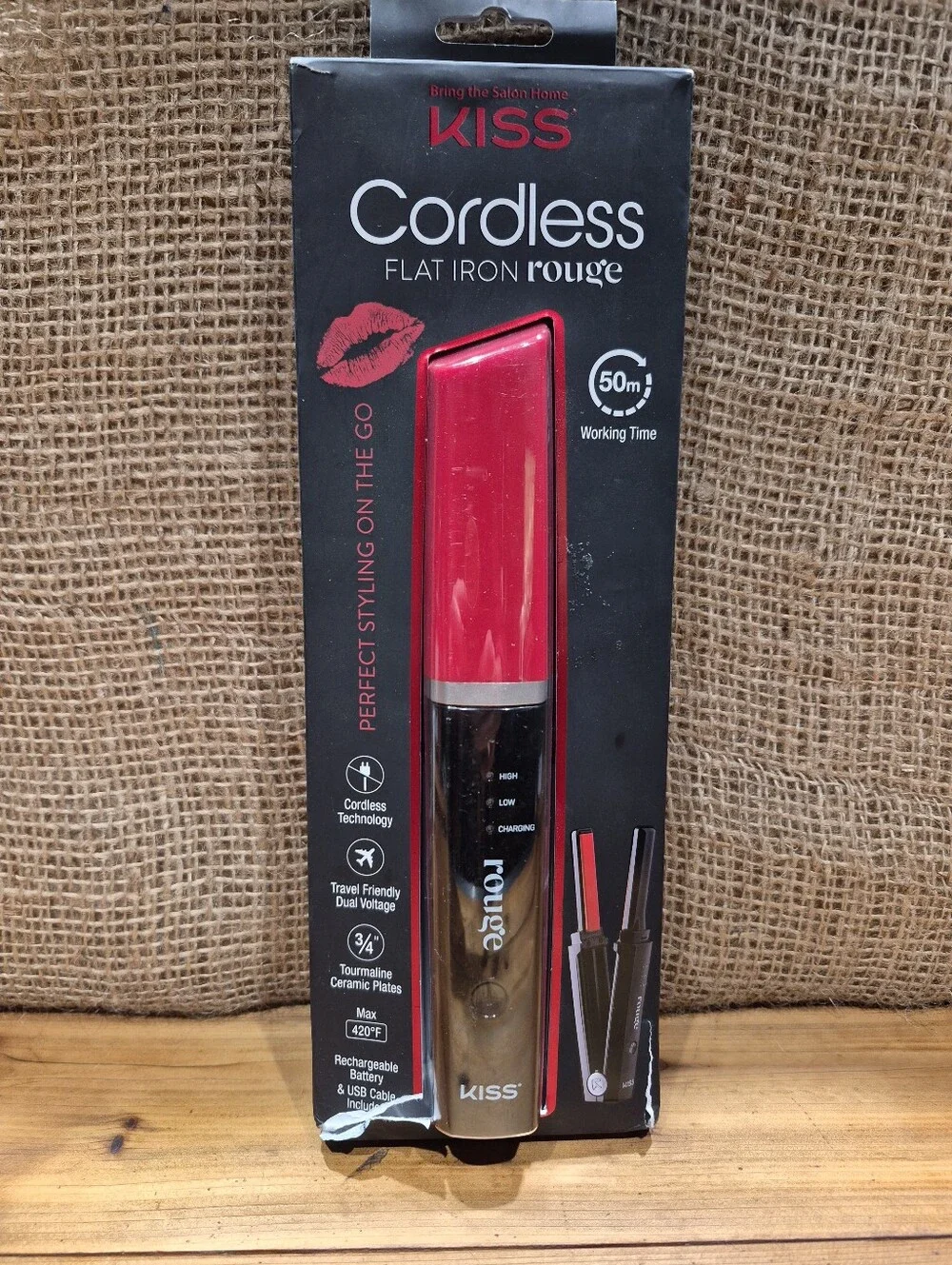 KISS Cordless Flat Iron Rouge in Red and Black NIB